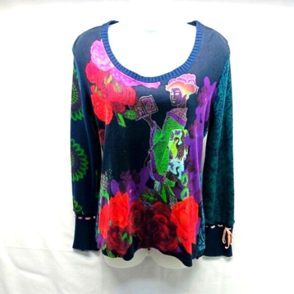 Sweaters - Desigual Vintage Y2k Floral Japan Jumper Sweater/Knit. ArtWear. Woman L Fit Smal